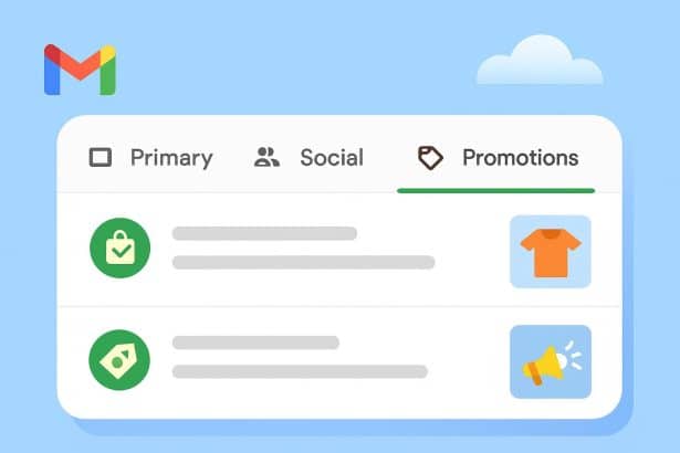 Gmail inbox showing new Purchases tab and smarter Promotions