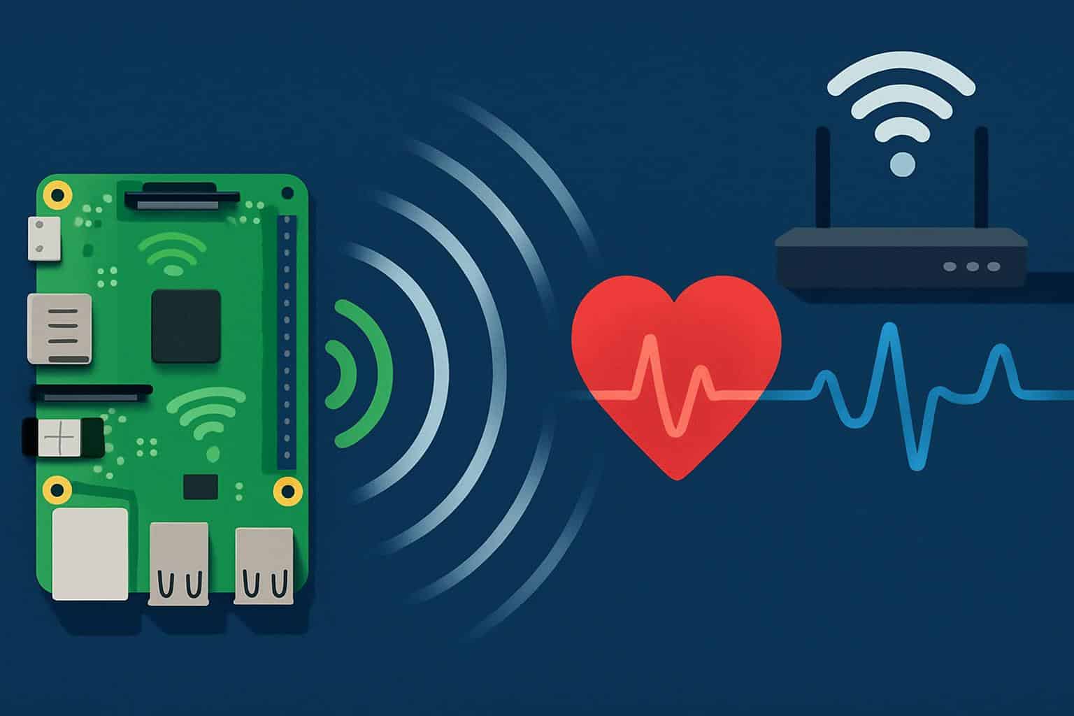 Raspberry Pi turns Wi‑Fi into a heart monitor for heart rate tracking, with signal waves