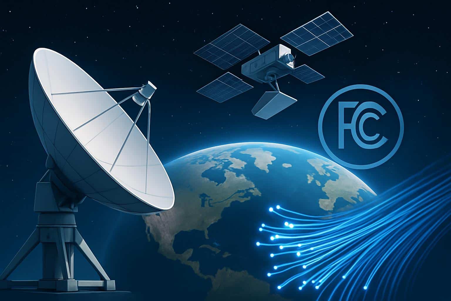 SpaceX Starlink satellites with FCC logo, push to treat satellite internet like fiber broadband