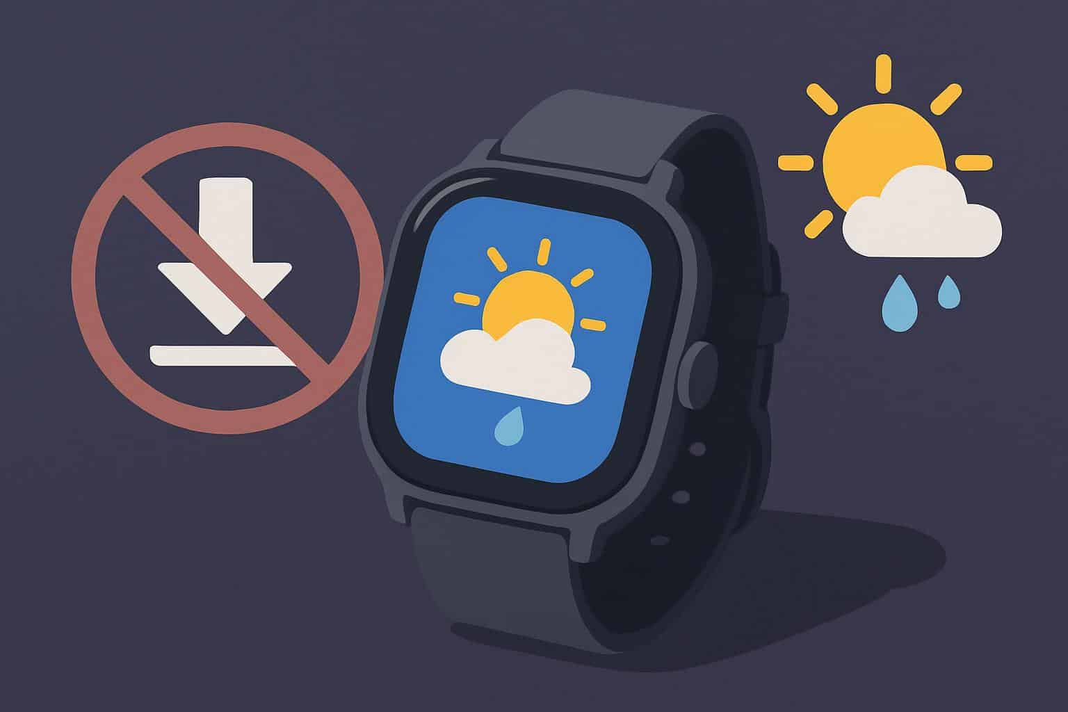 Wear OS smartwatch showing Weather app removed on select models