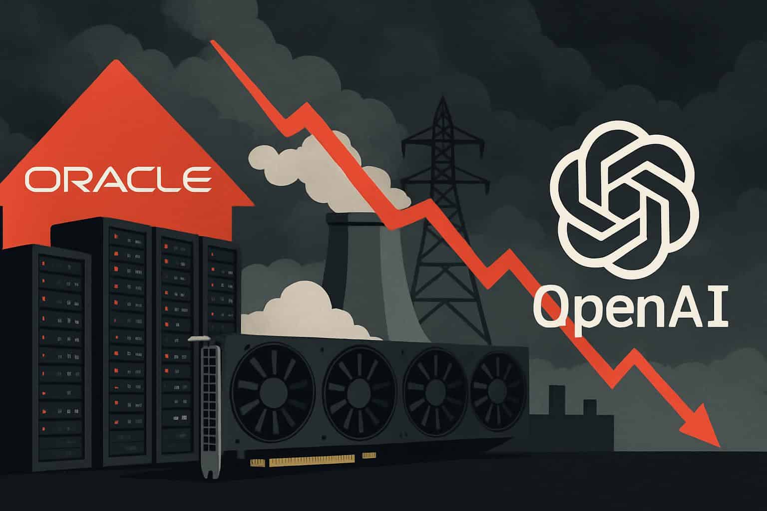Oracle–OpenAI deal unnerves Wall Street, logos over falling stock chart