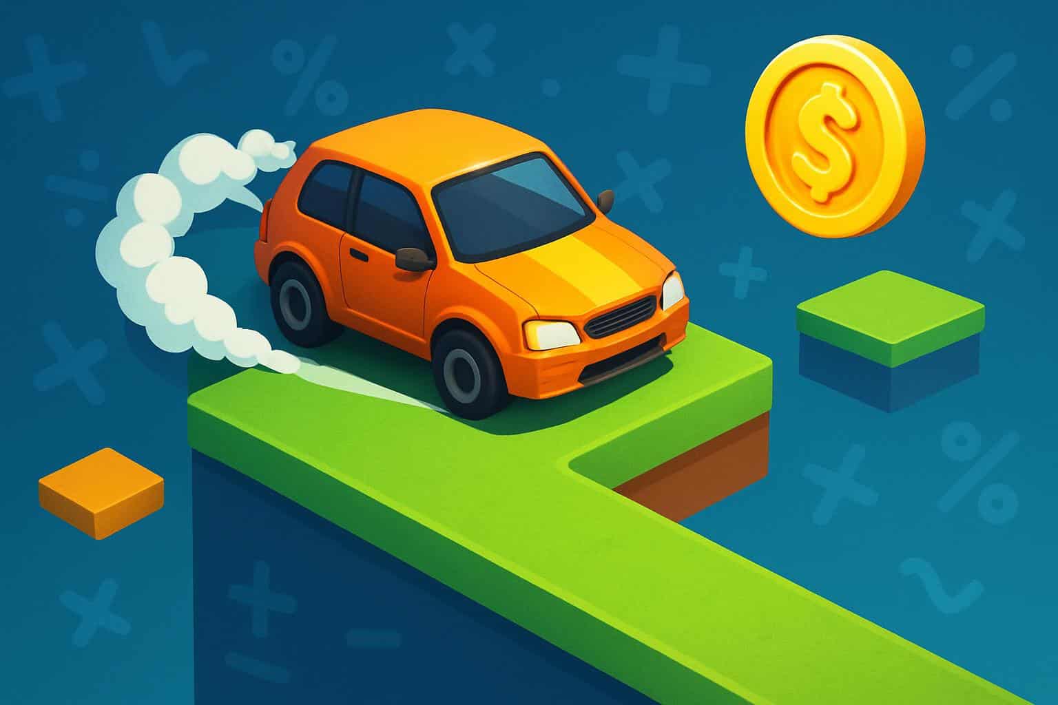 Drift Boss Math Playground car drifting on zigzag track, colorful arcade style