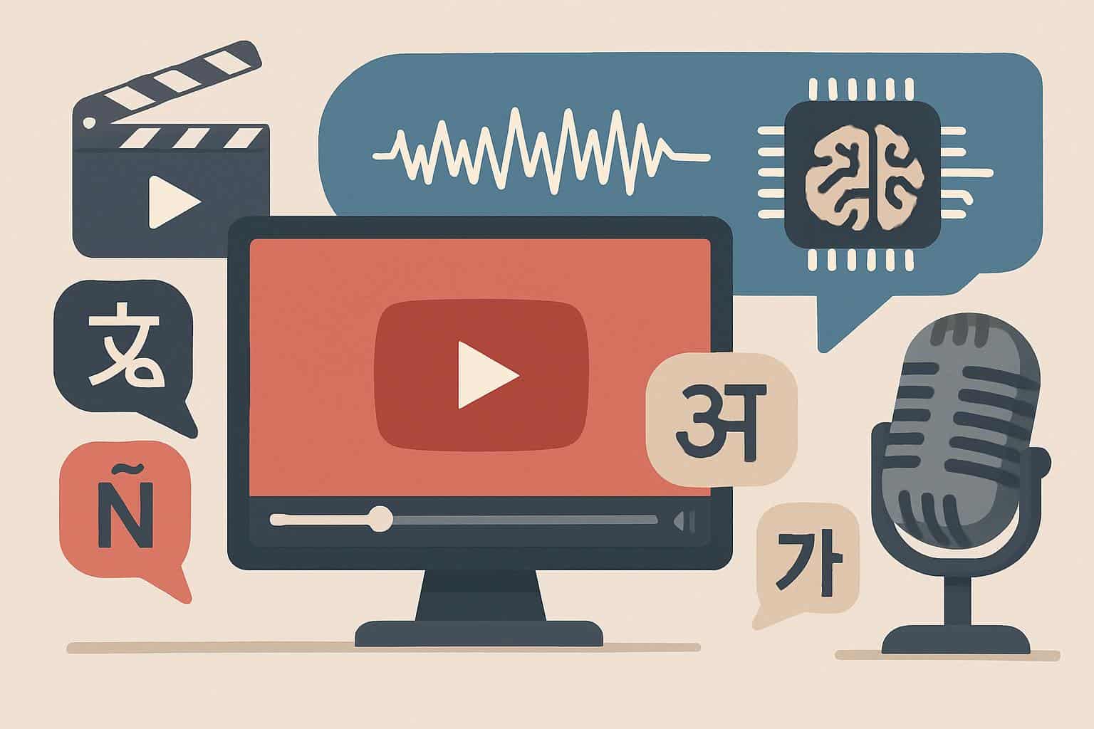 YouTube multilingual dubbing feature with language selector and multiple audio tracks