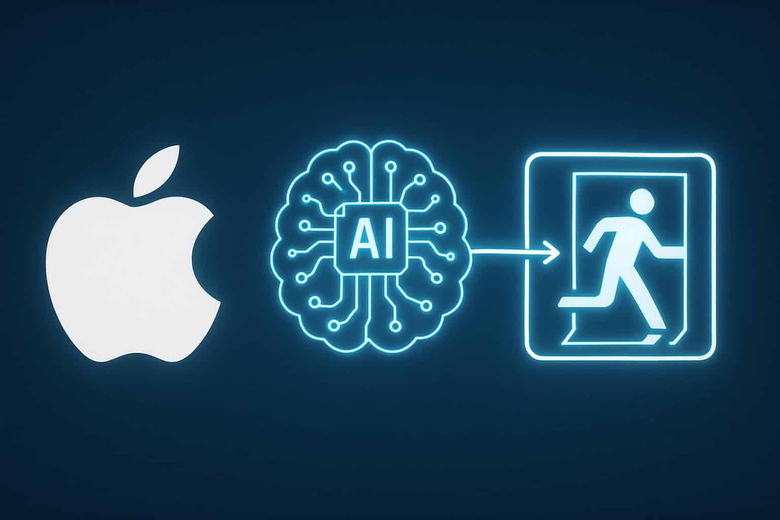 Apple AI leader Robby Walker resignation, sign-out icon by Apple logo
