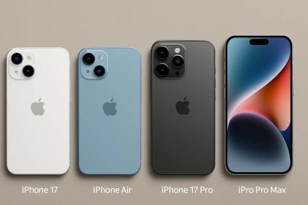 iPhone 17, Air, Pro, and Pro Max lineup side-by-side for upgrade comparison