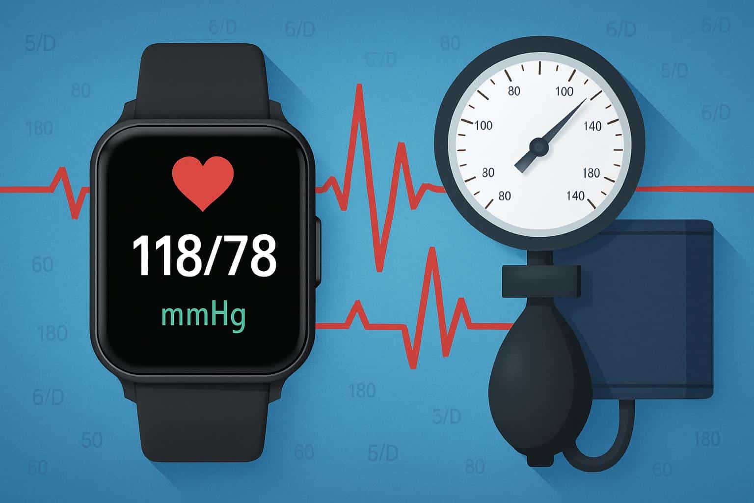 Wear OS Android smartwatch showing blood pressure monitoring on screen
