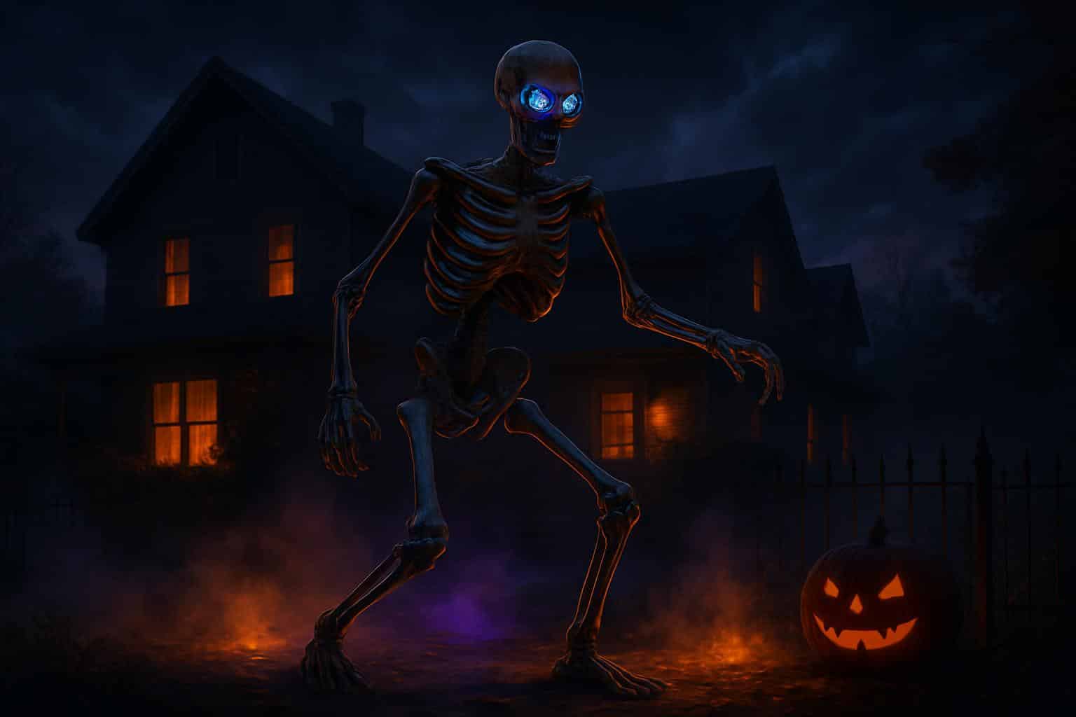App-controlled skeleton haunts suburban neighborhood using smartphone control