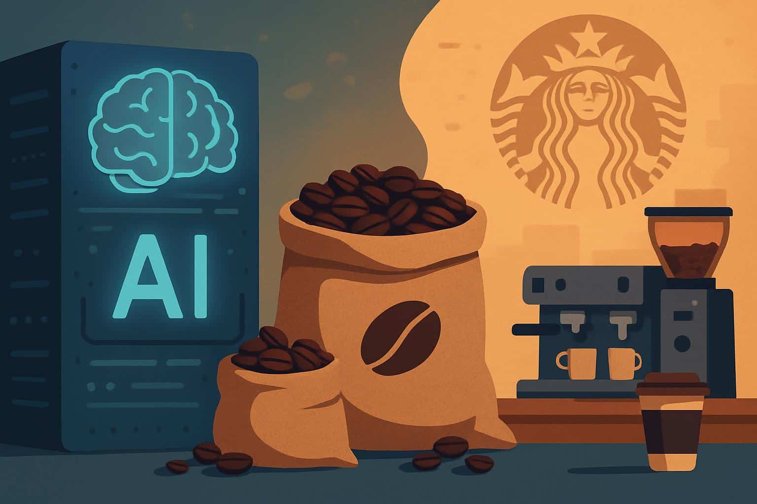 Coffee beans topple pillars representing AI foundation model giants at risk