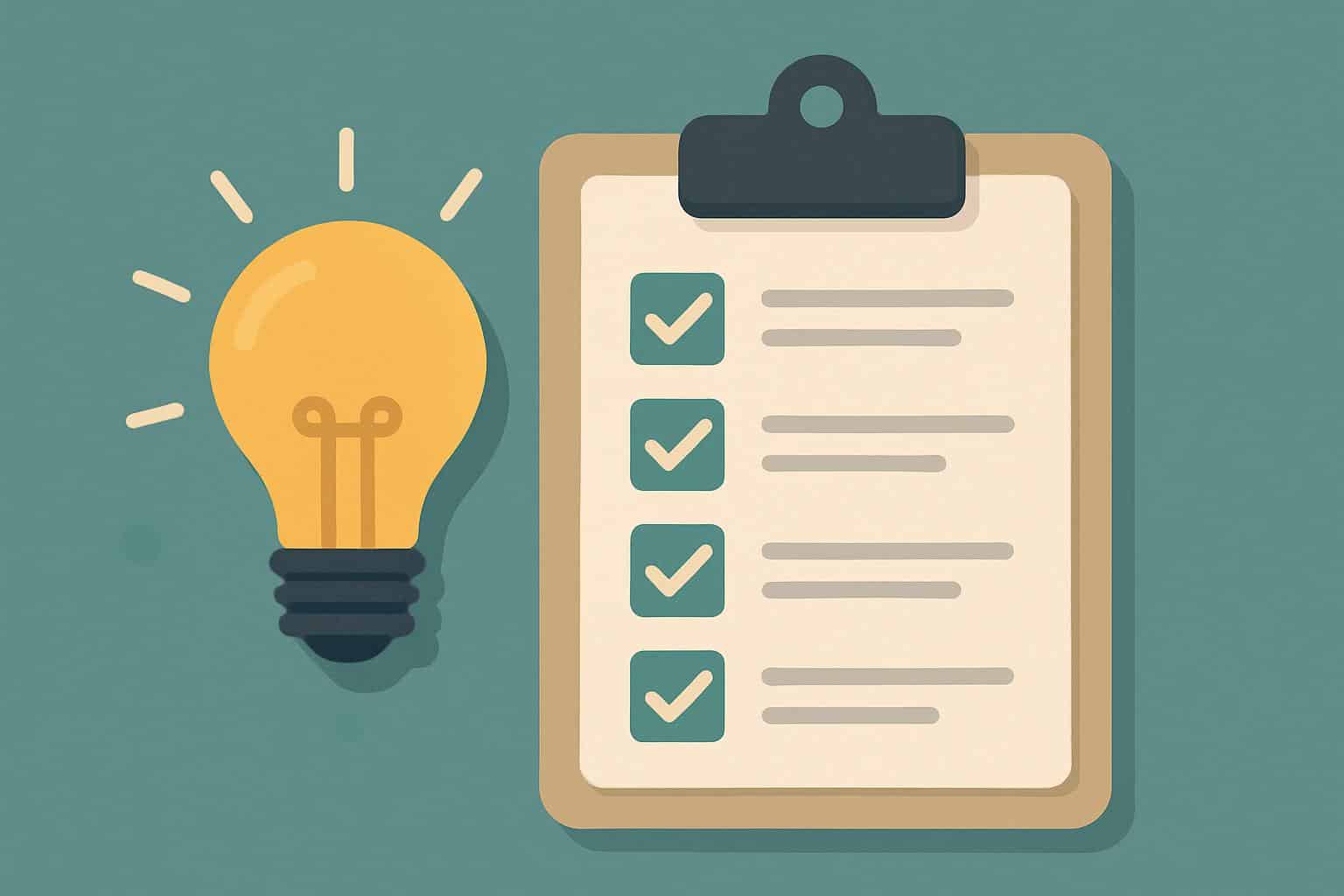 Clipboard checklist with three bullets, question marks, magnifying glass, before starting inquiry