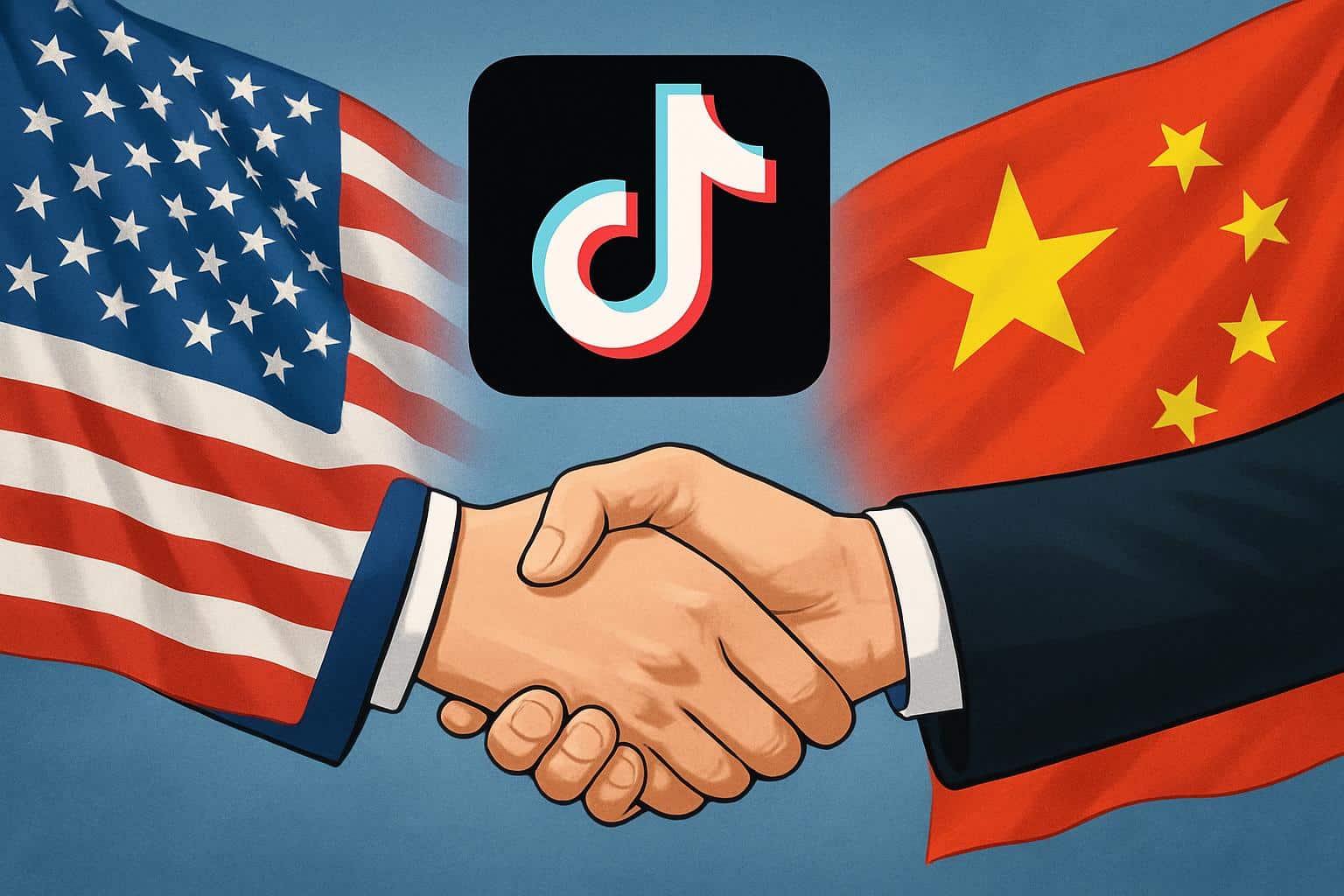 TikTok logo between US and China flags, signaling framework deal