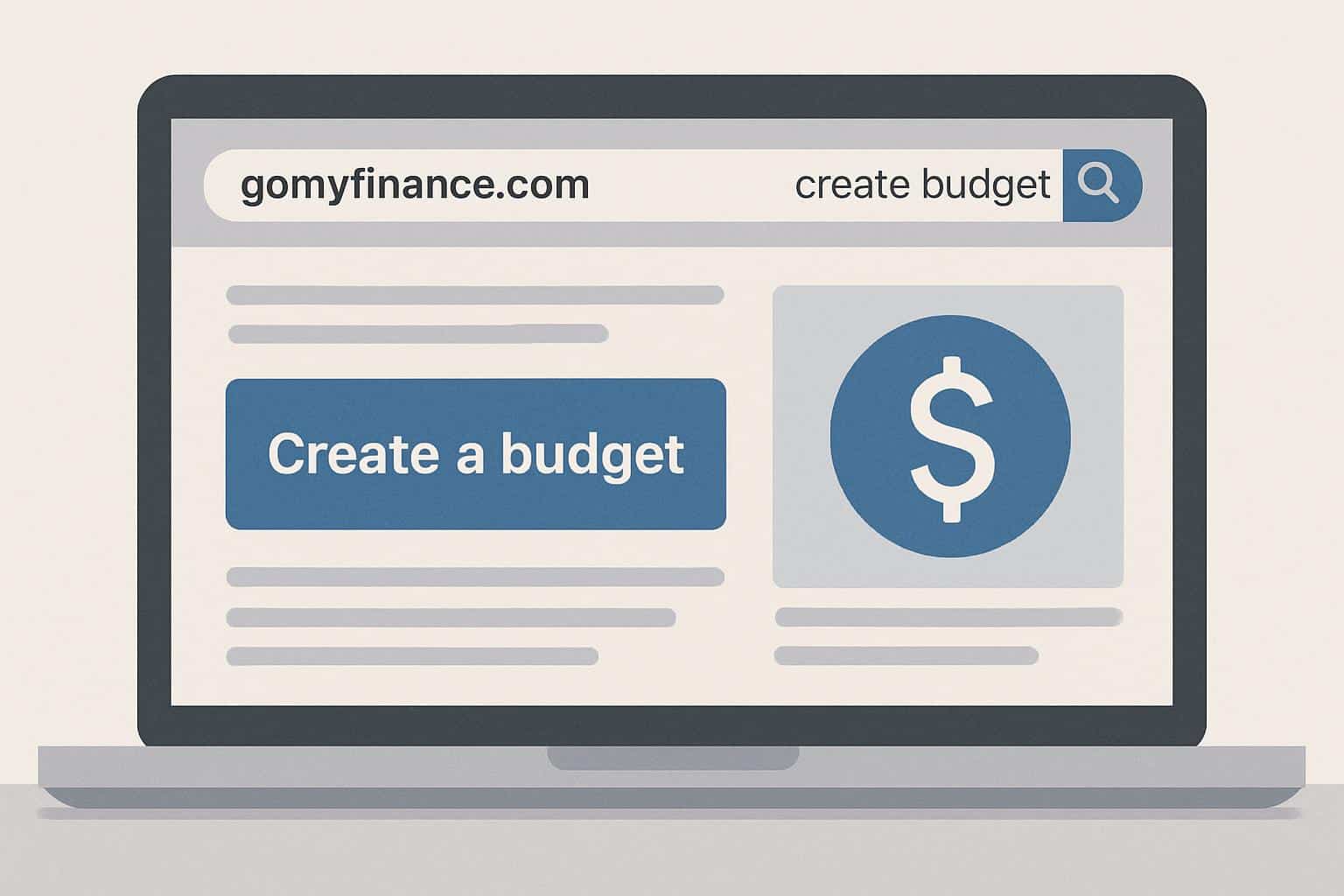Search to gomyfinance.com budget page, umbrella over piggy bank, 40% pie slice, six calendars