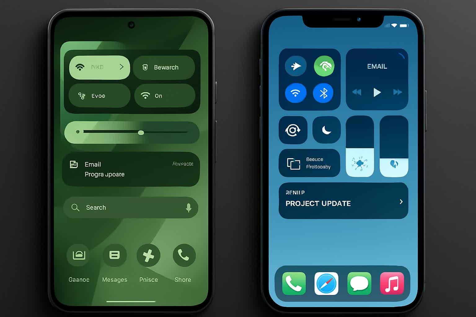 Android and iOS home screens side by side comparing UI design and customization