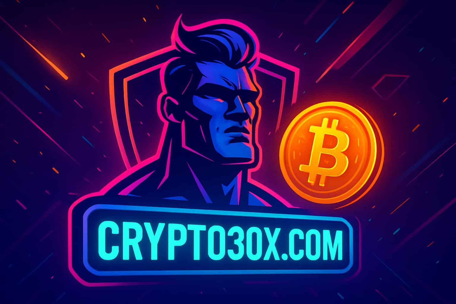 Vibrant neon crypto bull, rockets, and candlesticks for crypto30x.com gigachad