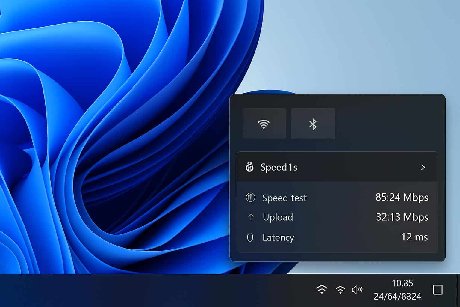 Windows 11 taskbar internet speed test next to Wi-Fi icon