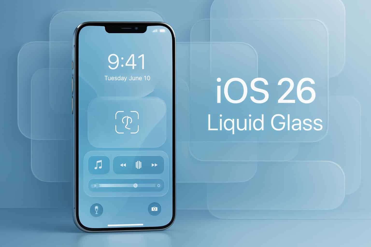 Apple iOS 26 Liquid Glass design showcasing facial recognition on iPhone lock screen