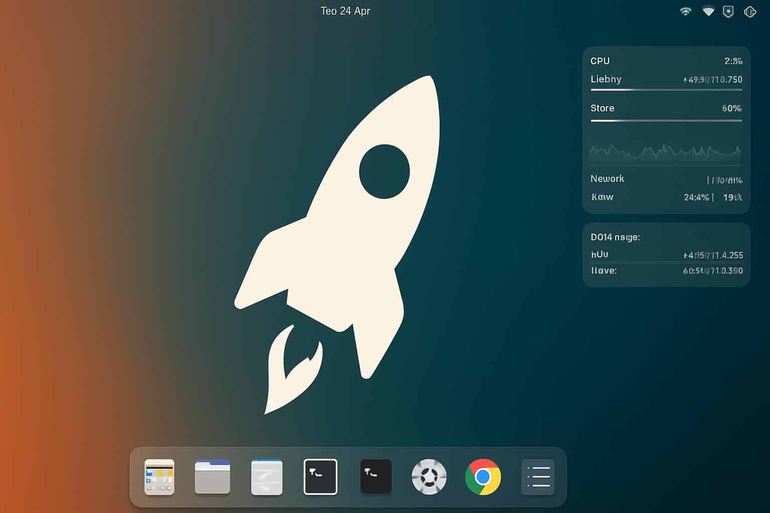 Voyager Linux desktop UI with customizable panels and dock