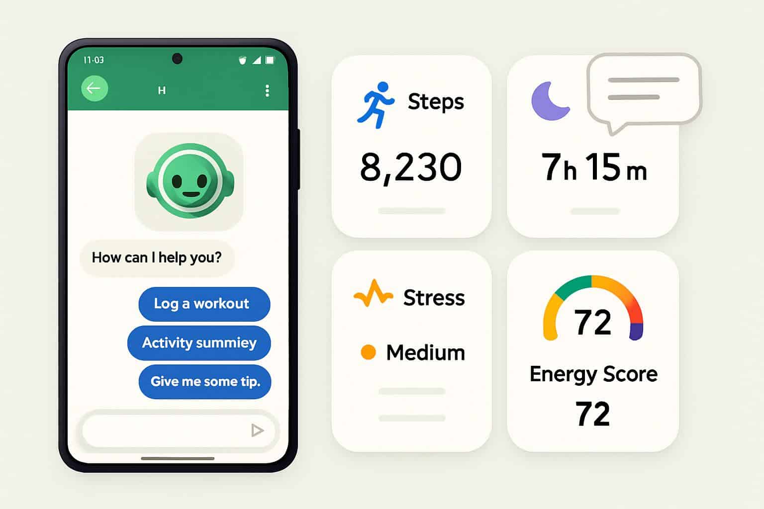 Samsung Health app with AI fitness assistant coaching on Galaxy phone screen