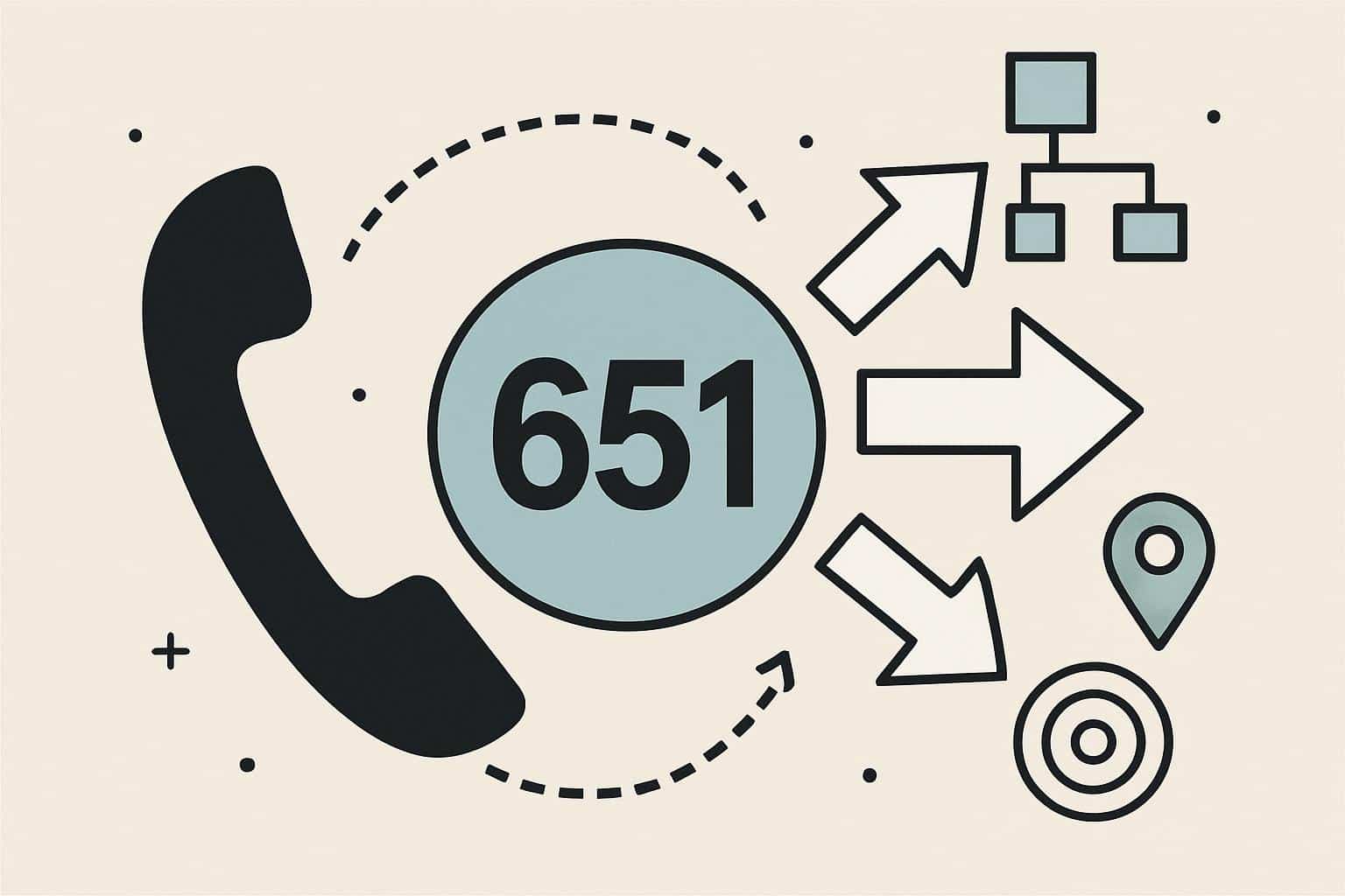 Conceptual routing diagram of 651 area code in Minnesota, highlighting St. Paul network.