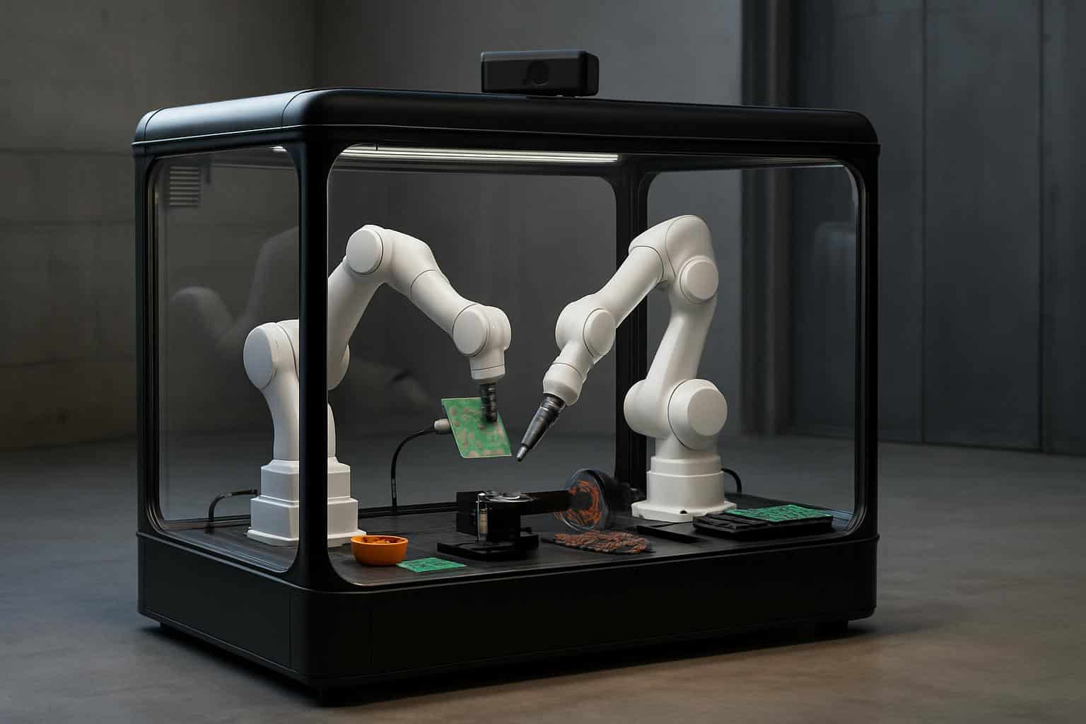 Startup's dog crate-sized AI micro-factory learning human-guided assembly tasks