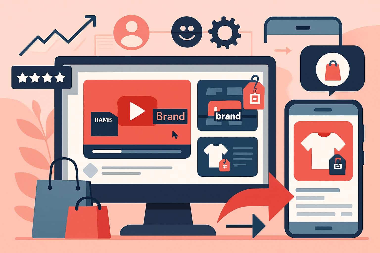 YouTube rolls out brand relationship and Shopping tools with logo, cart and handshake icons