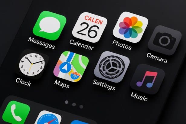 iOS 26 dark mode glitch: tilted app icons on iPhone home screen