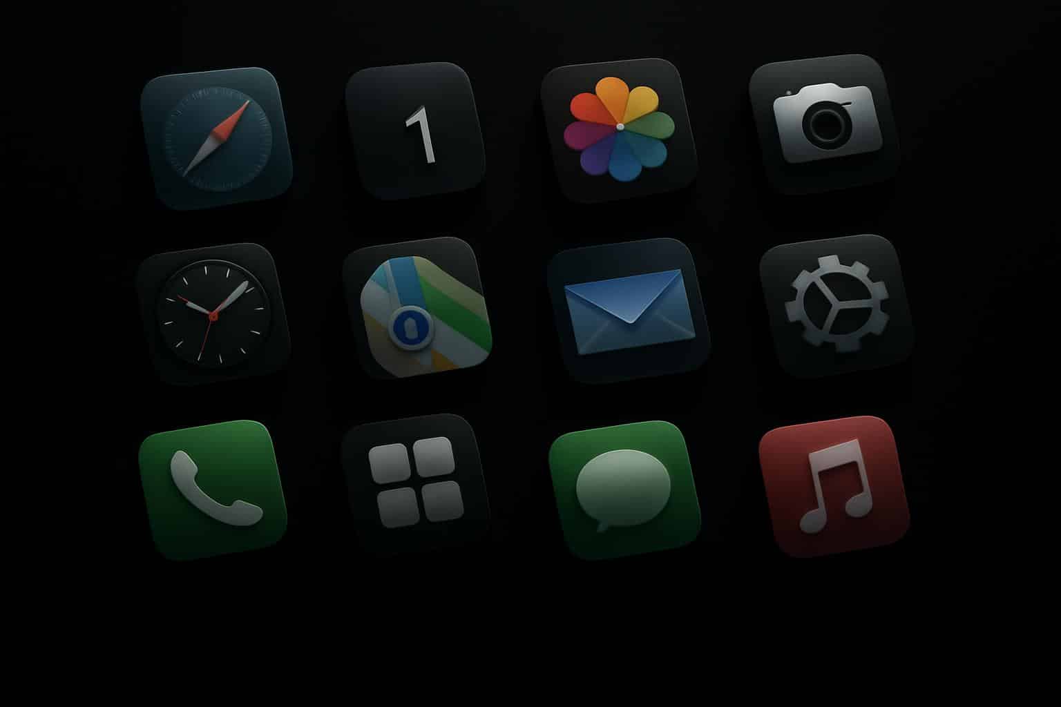 iOS 26 dark mode with tilted app icons on iPhone home screen, sparking complaints