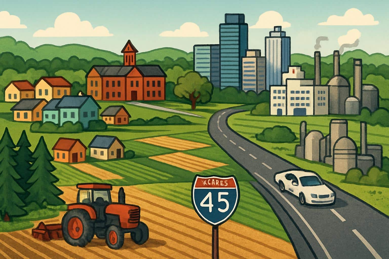 Texas 936 area code: Conroe I-45 growth; Lufkin/Nacogdoches hubs; timber, college towns, suburbs