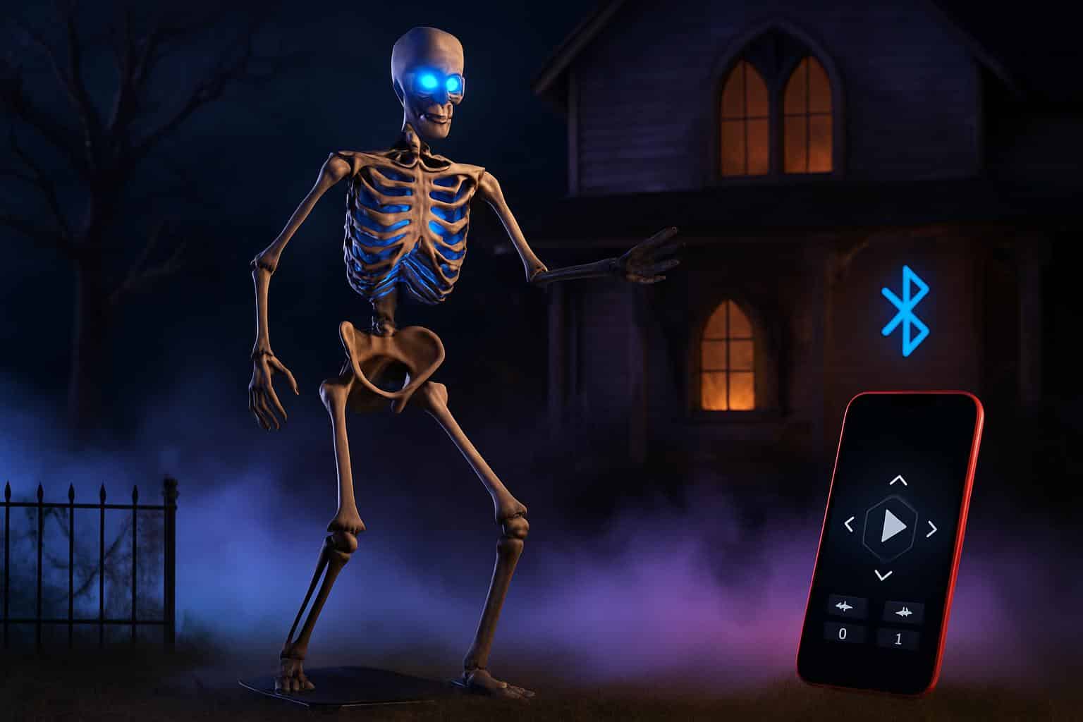 Ultra Skelly app-controlled Halloween yard skeleton with glowing LED eyes