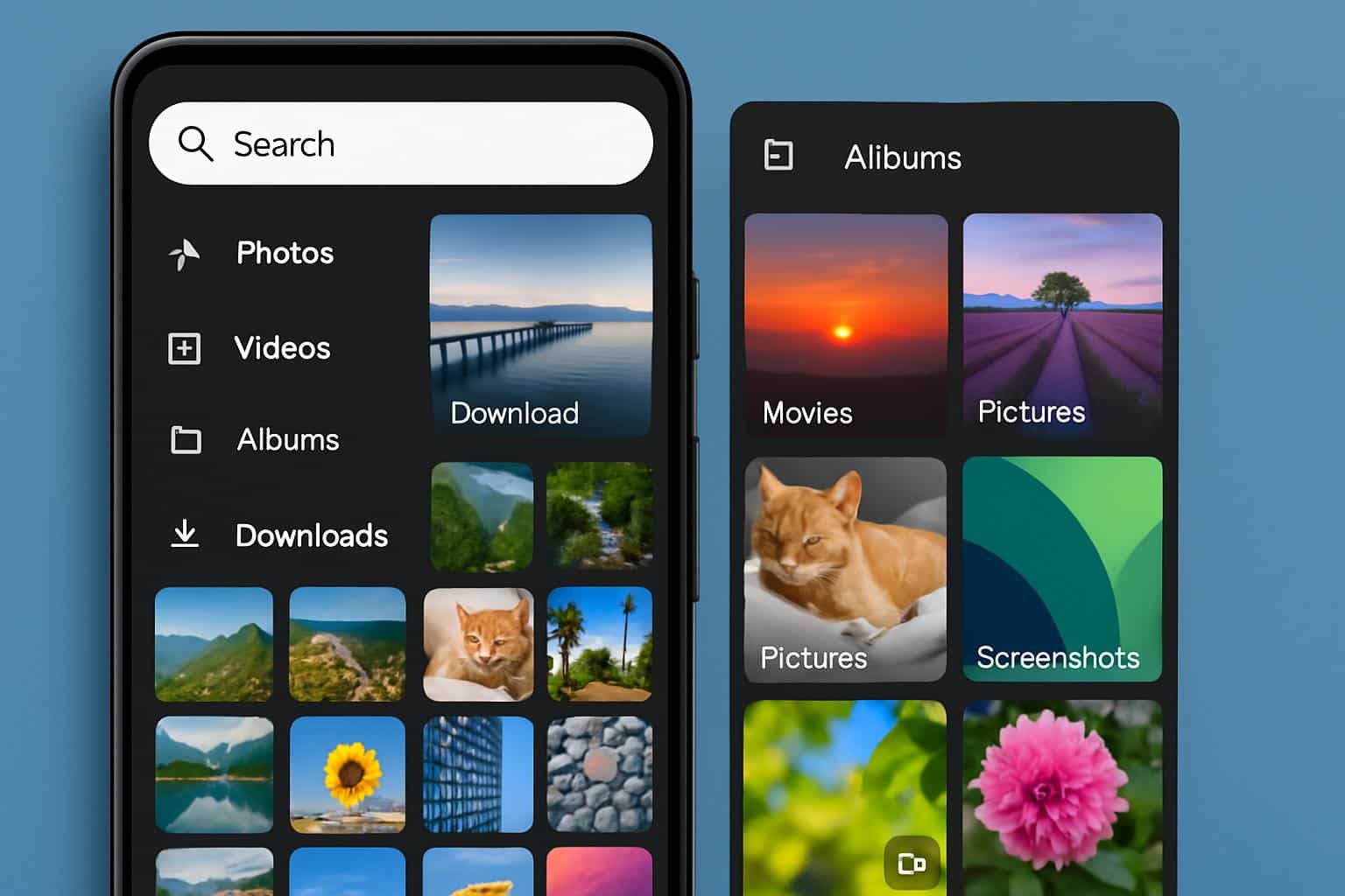 Android Photo Picker with search and cleaner albums