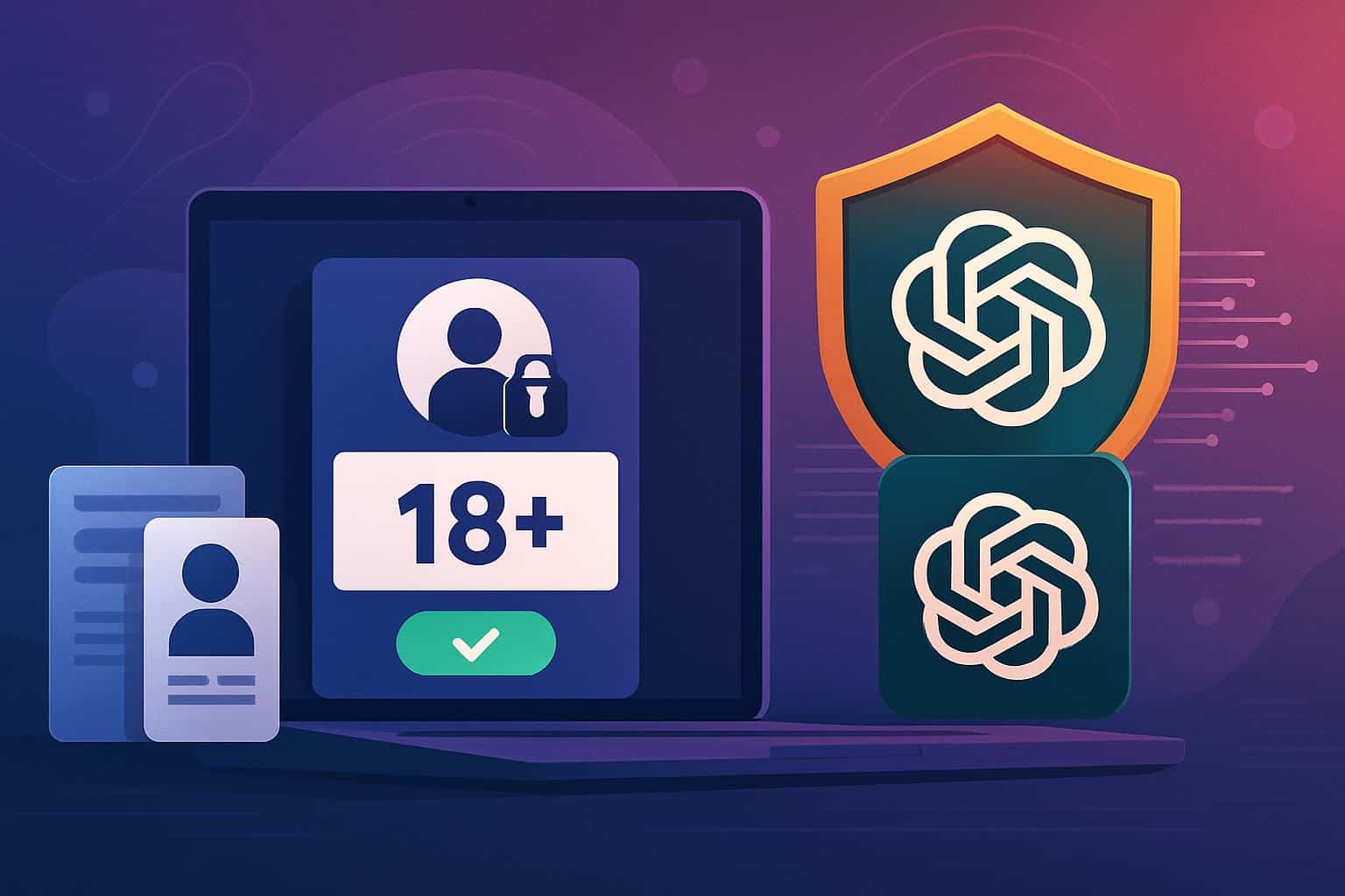 ChatGPT age checks: 18+ verification prompt with shield icon for teen user safety
