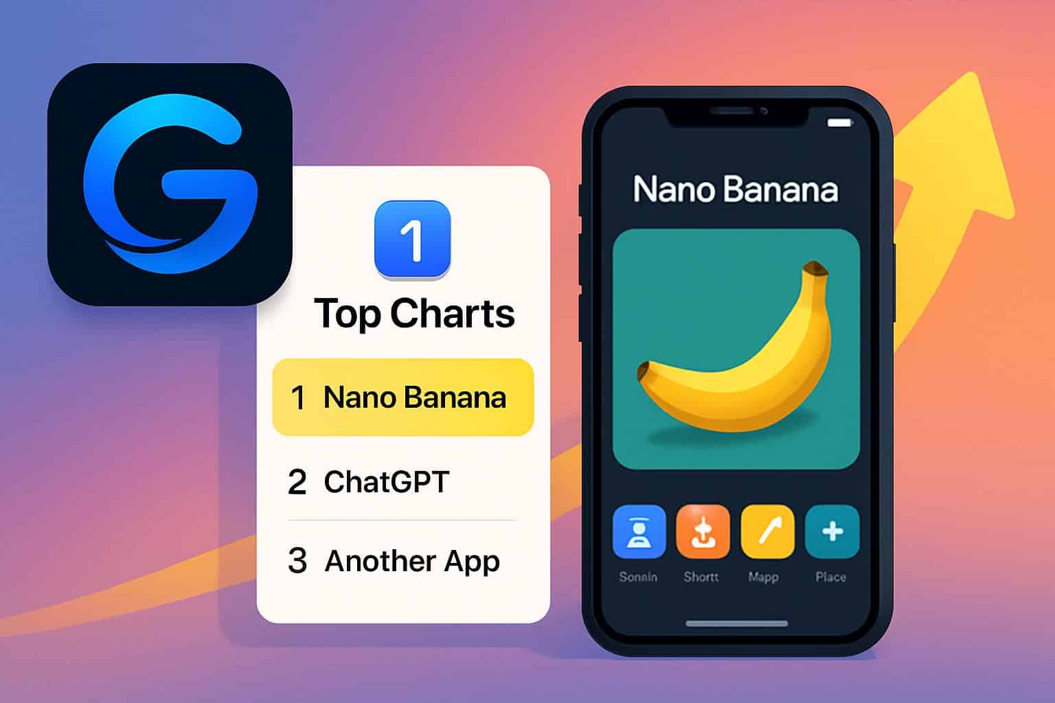 Gemini surges as Nano Banana AI model hits No. 1, with upward graph and banana icon