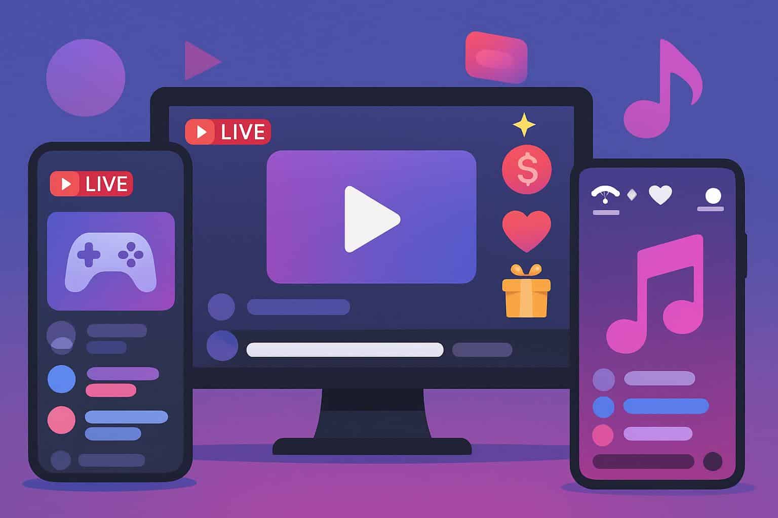 YouTube Live streaming update with Twitch and TikTok logos, showing borrowed features