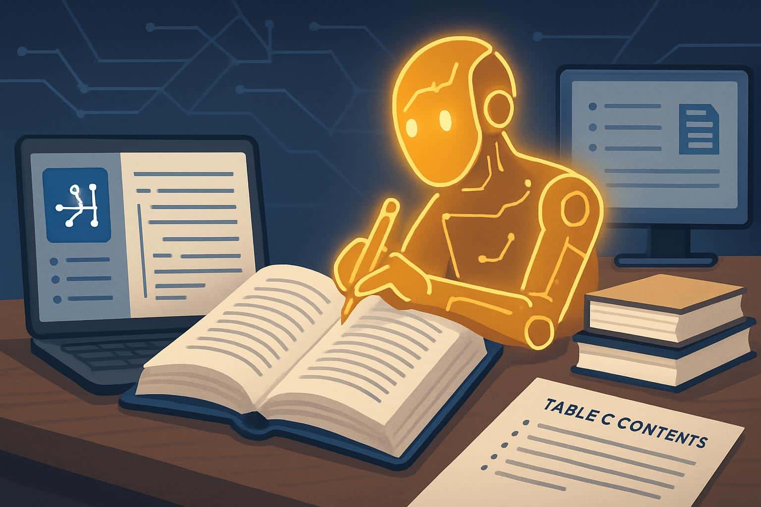 Best AI book writing app deal: YouBooks AI , promo graphic with books and laptop