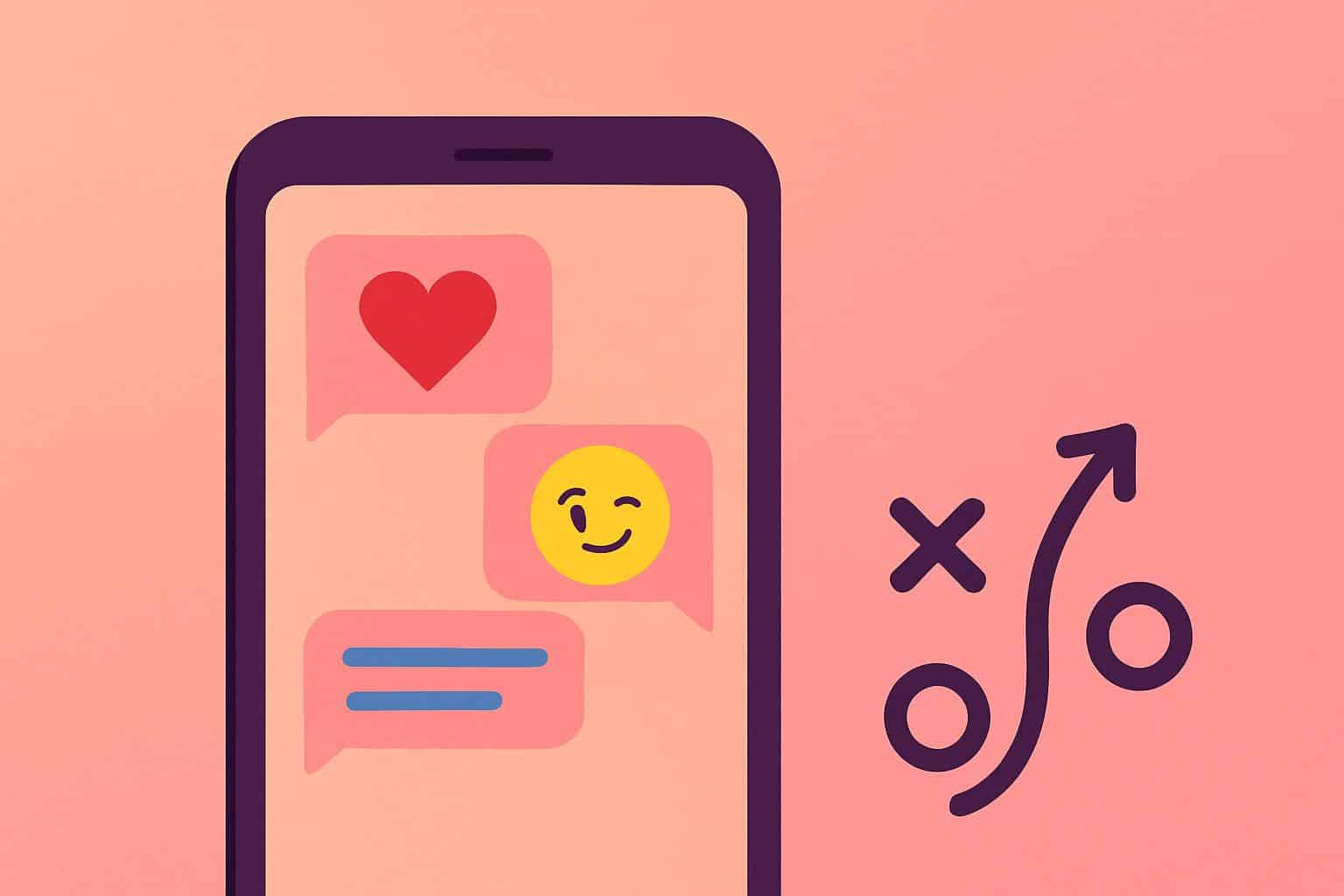 Smartphone screen showing flirty text messages and heart emojis for online flirting