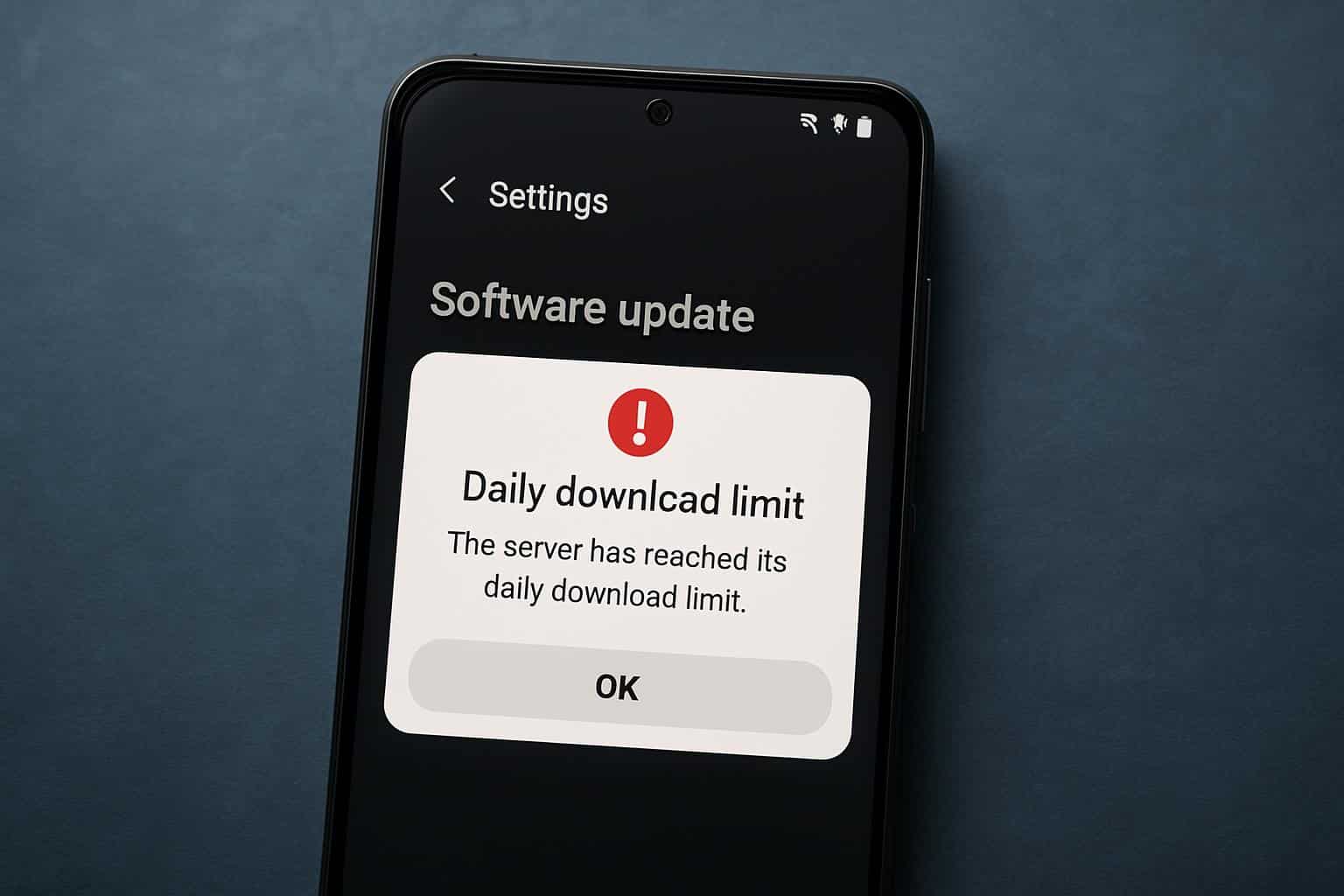 Samsung Galaxy phone with daily download limit error message on screen