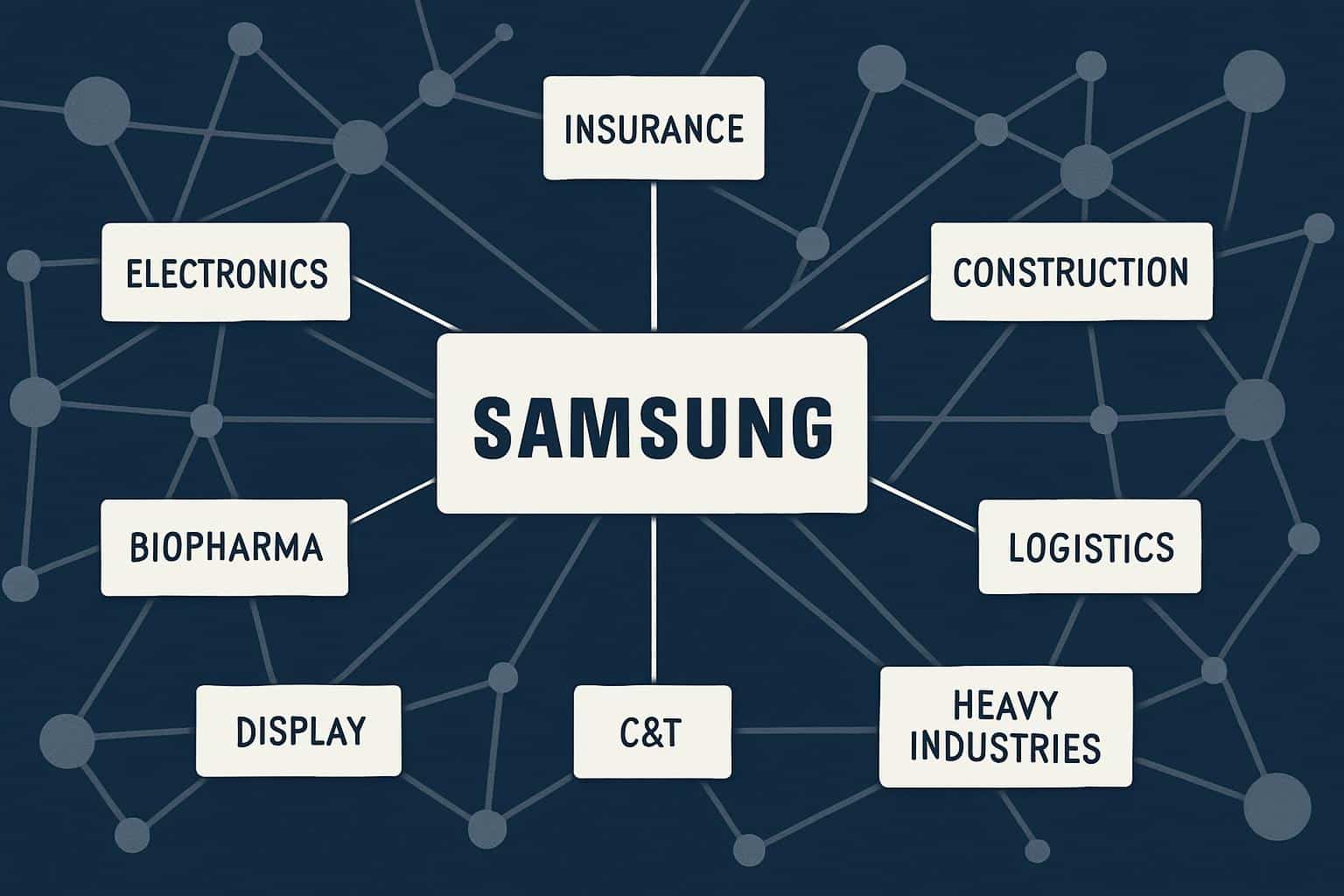 Samsung chaebol ownership web linking affiliates and Lee family control