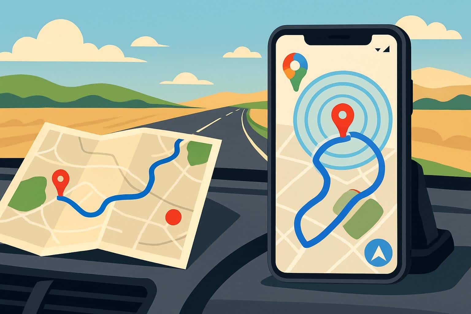 Google Maps app update screen with offline maps download before a road trip