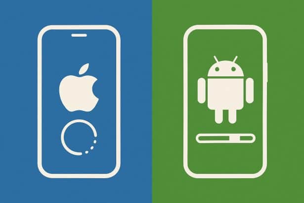 iOS 26 update on iPhone next to Android device facing update delays