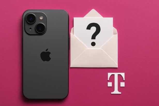 iPhone 17, T-Mobile logo, email alert about missing promo credits