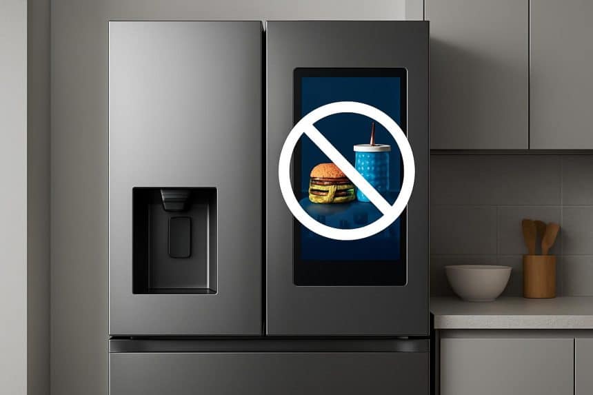 Samsung smart fridge displaying ads with settings to bypass them