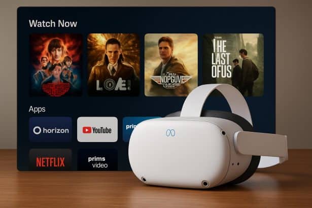 Meta Quest interface displaying Horizon TV unified streaming dashboard