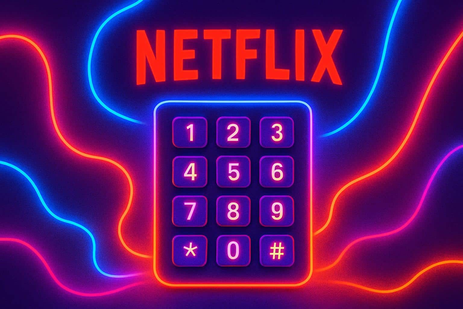 Netflix secret codes concept with TV screen, neon numbers and colorful genre tiles