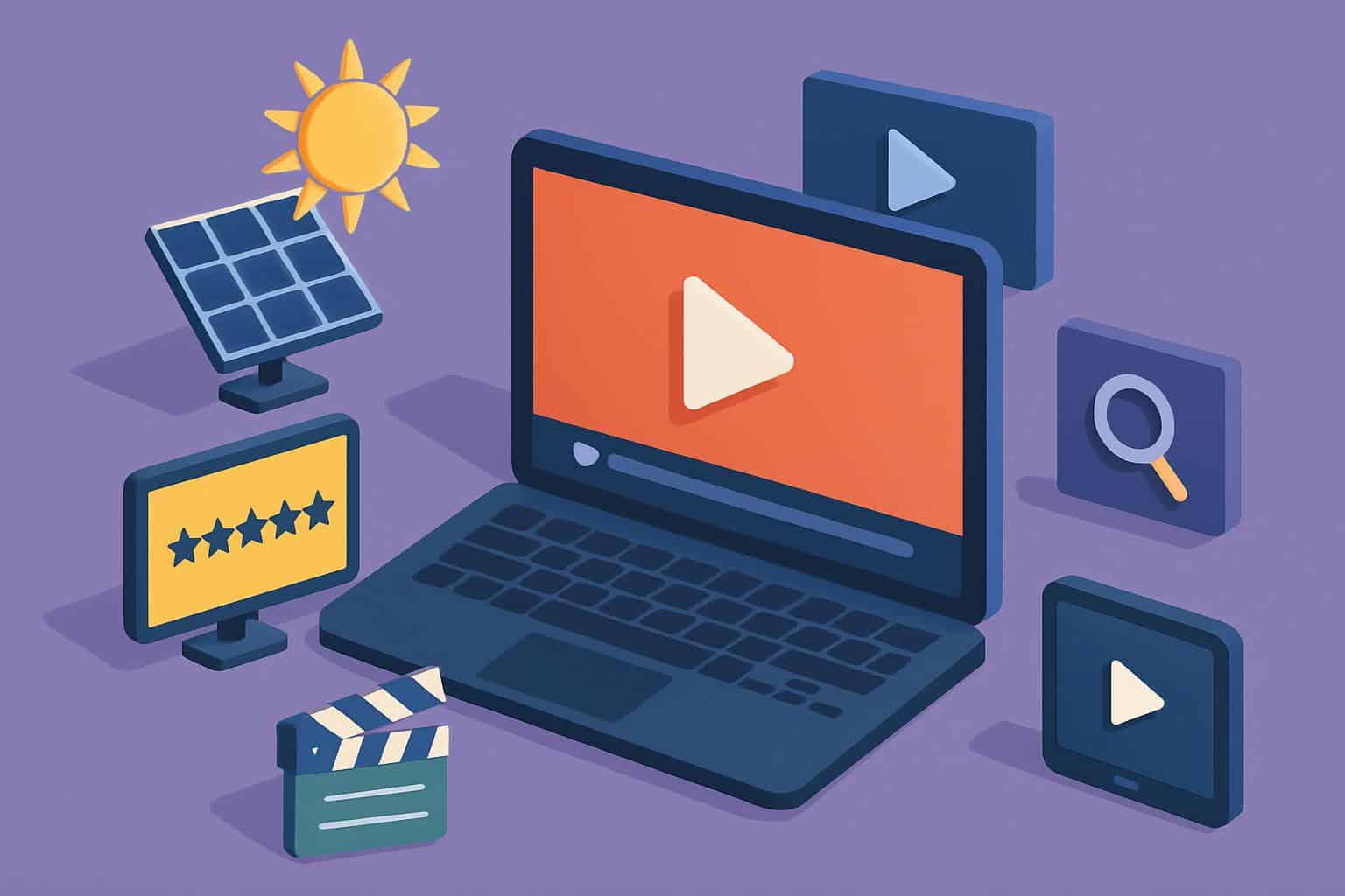 Solar-themed film projector casting paths to various streaming sites, SolarMovie