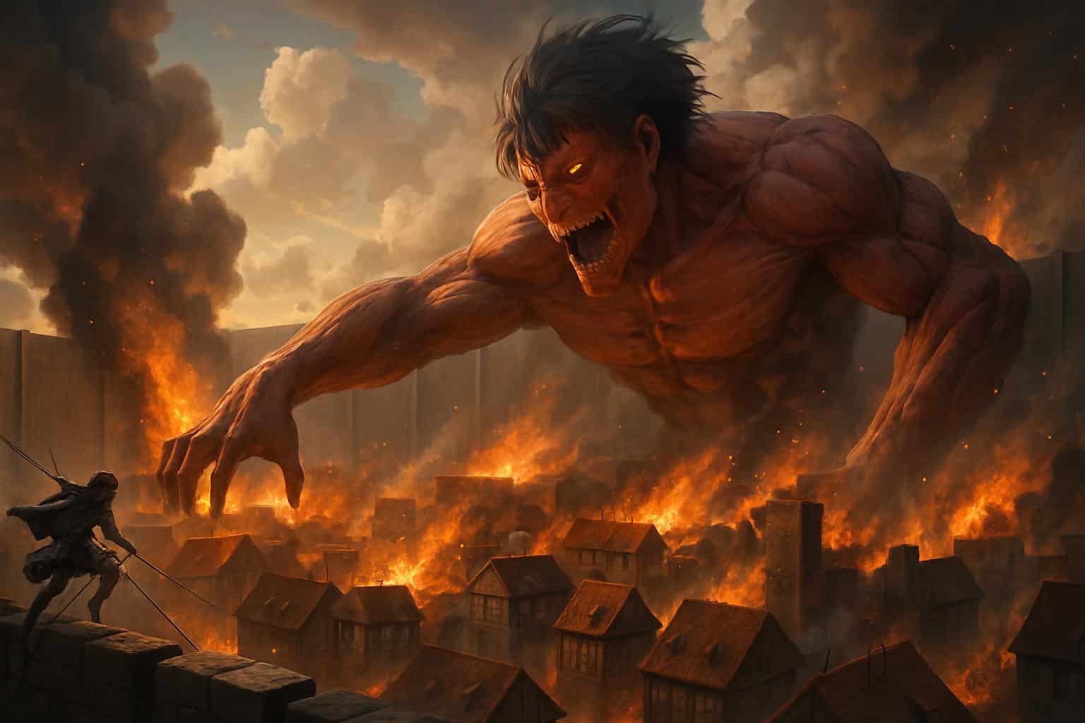 Fortified wall and ruined city with Survey Corps wings, hinting at Attack on Titan Revolution codes