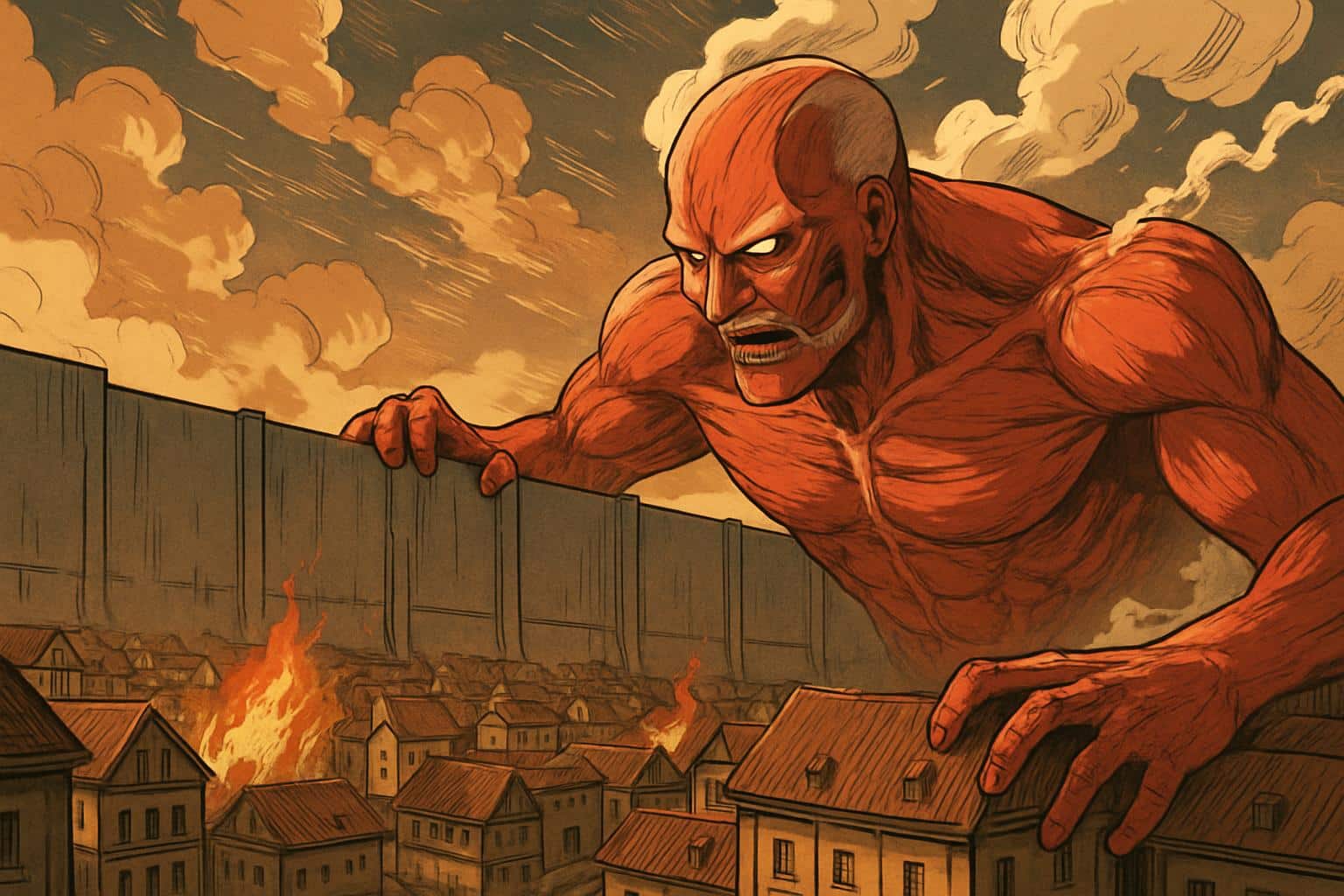 Attack on Titan Revolution codes scene: ODM hooks on towering wall, dramatic low-angle view