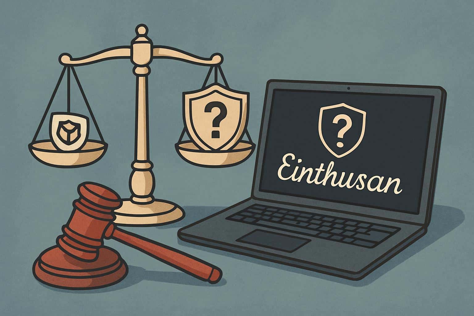 Einthusan concept: angled scales of justice over film reel with padlock