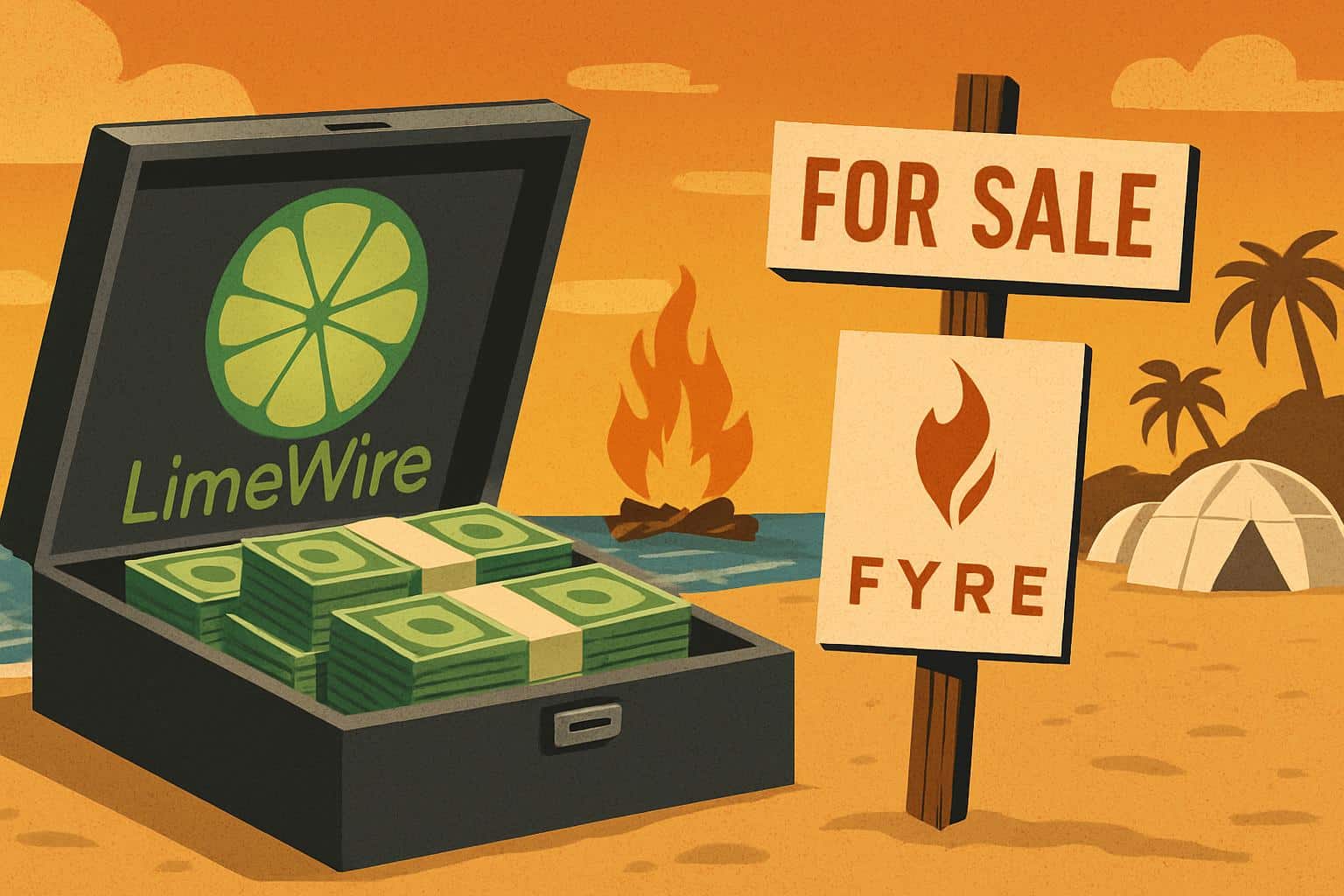 LimeWire acquires Fyre Festival; combined logos visualize the deal