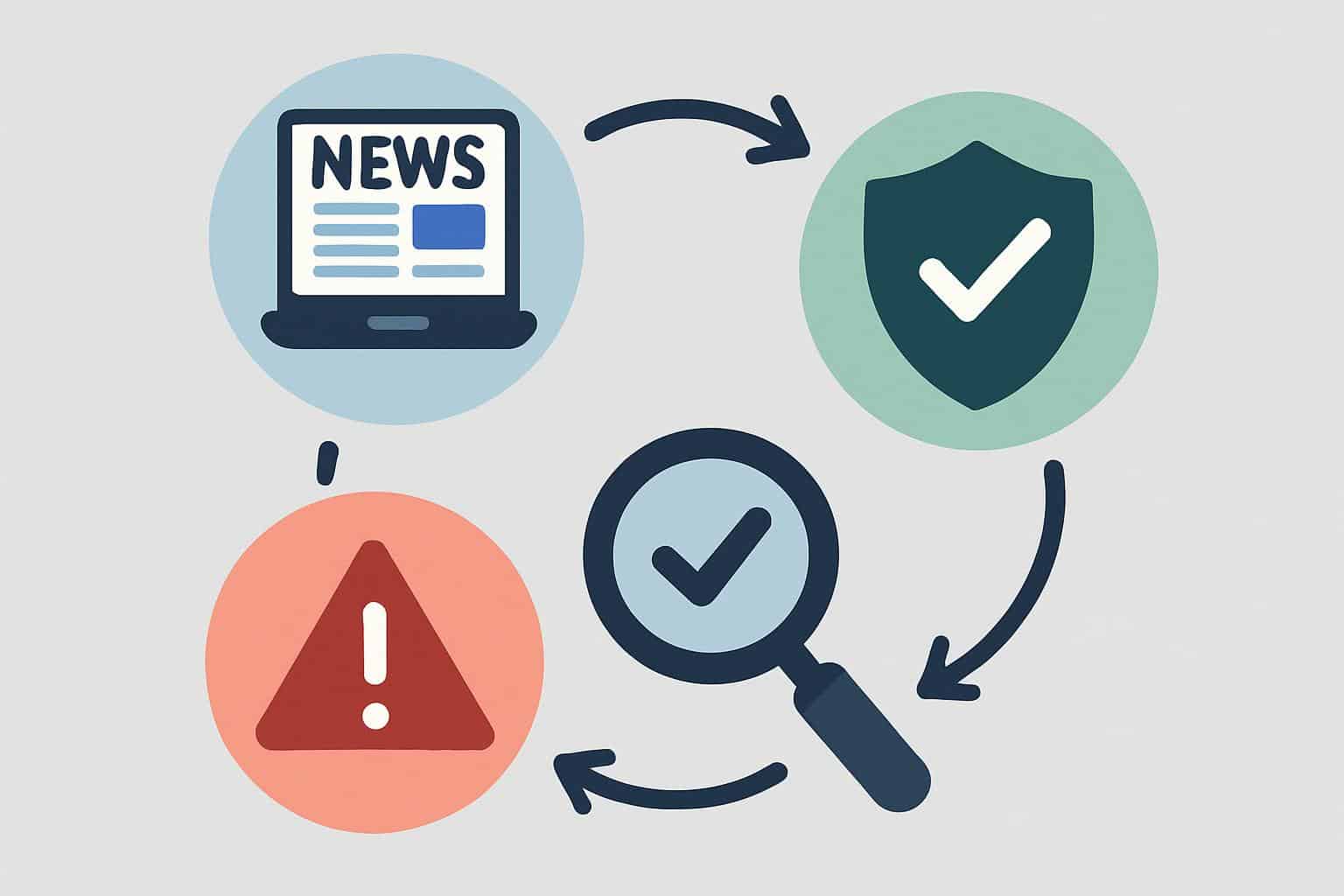 Flowchart verifying 1440 News safe and legit with shield, padlock, checkmarks