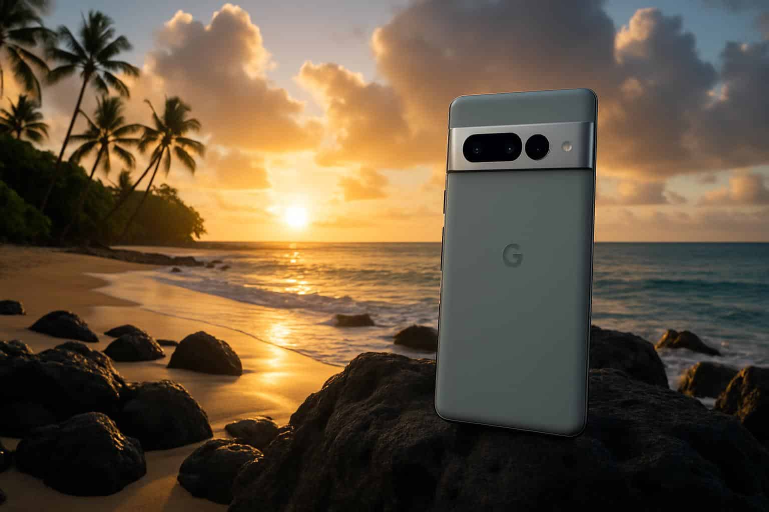 Google Pixel 10 Pro with 1,000 Hawaii photos on screen