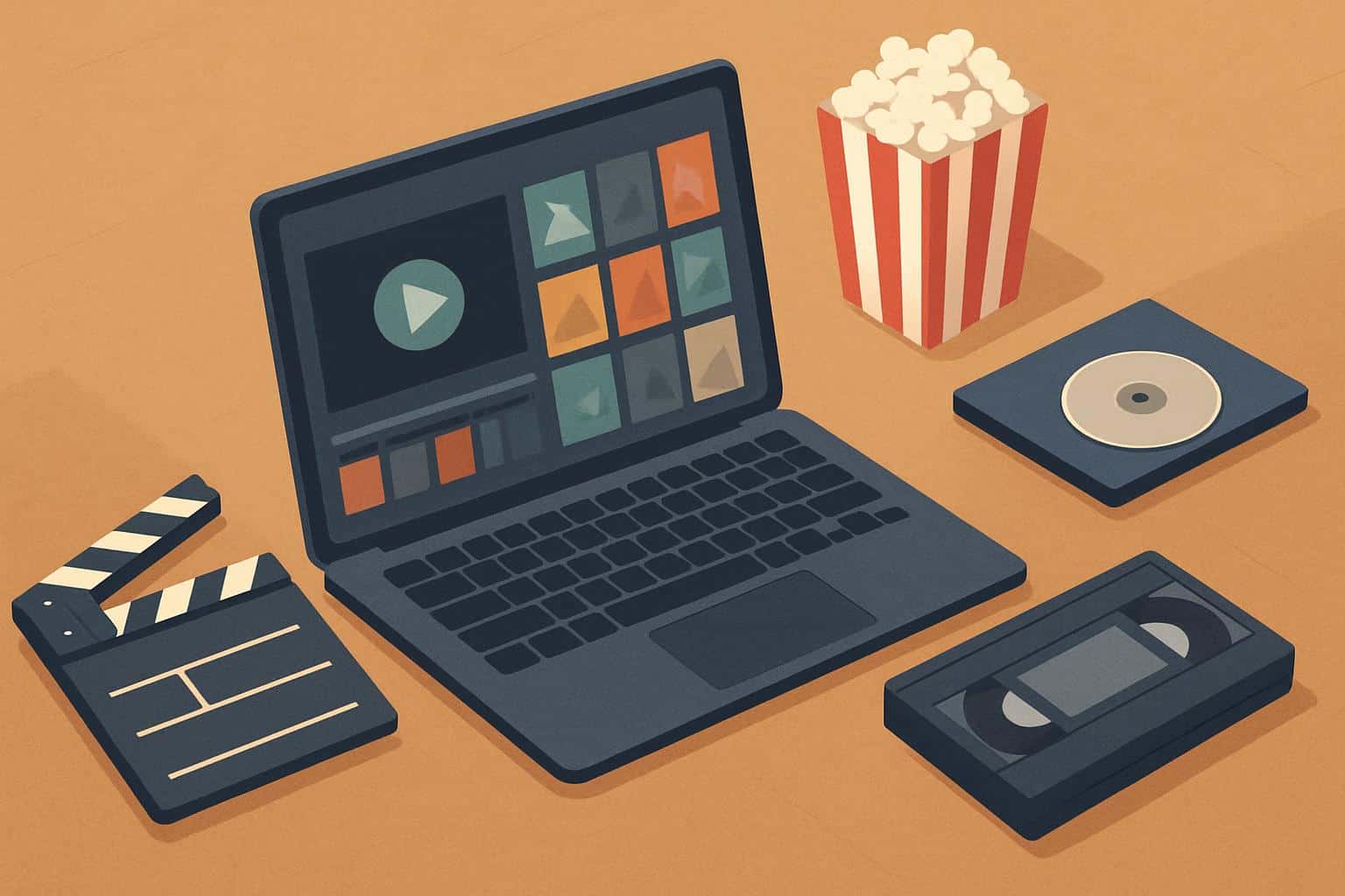 LookMovie alternatives in isometric view with branching paths to screens and a film reel icon